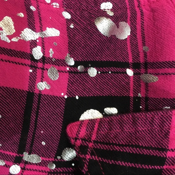 Justice Girls Paint Splatter Checked Button Down - Picture 4 of 5
